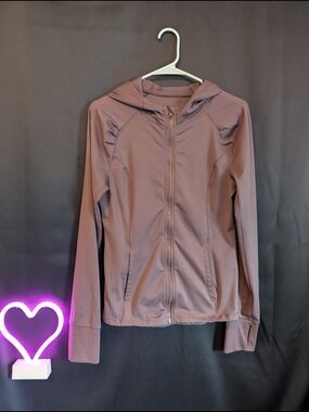 Women's Hooded Zip Jacket - Mauve Lulu Style Bodycon Running Capped Sleeves